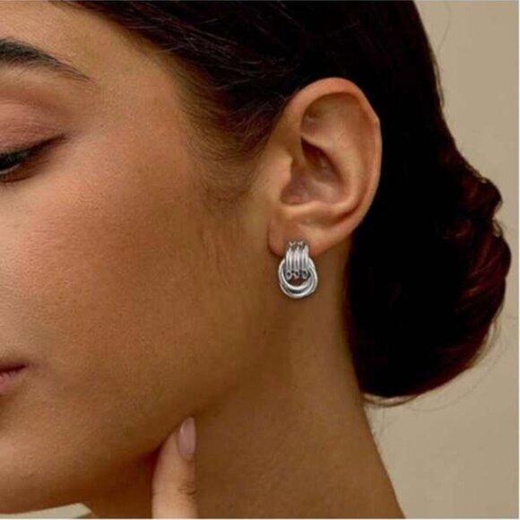 Triple Hoop Drop Earrings | Sterling Silver - Picture 2 of 4